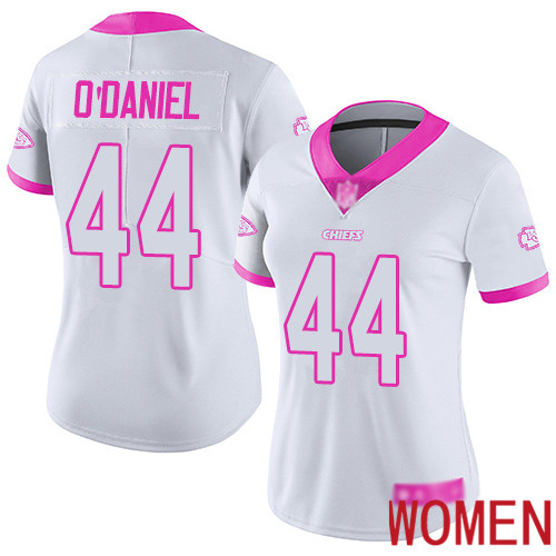 Women Kansas City Chiefs #44 ODaniel Dorian Limited White Pink Rush Fashion Nike NFL Jersey